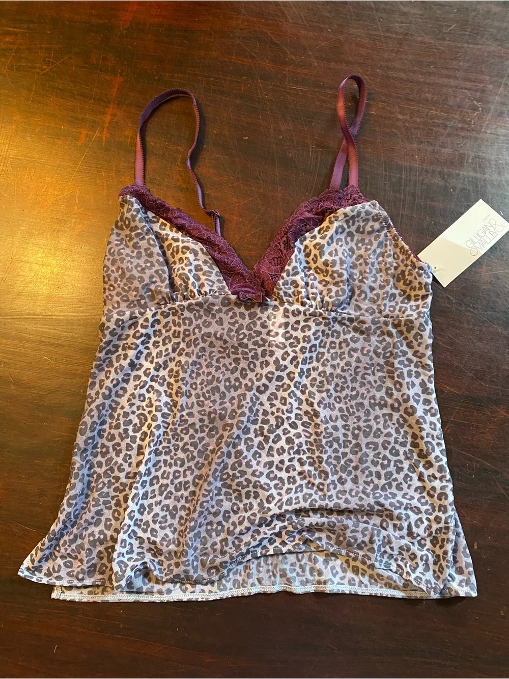Gilligan & O'Malley Purple Leopard Lace-Trim Cami